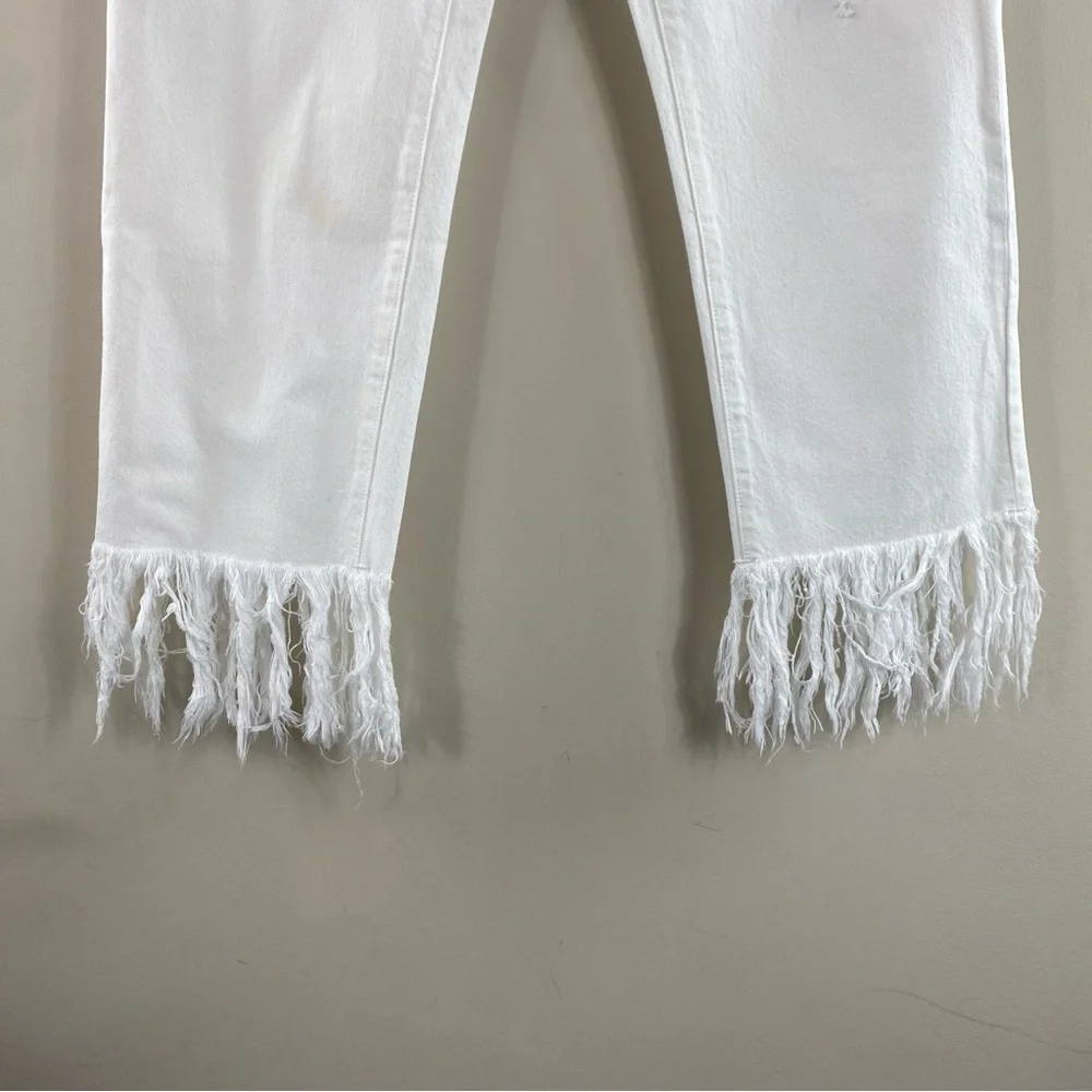 Pilcro White Cropped Raw Hem HYPHEN Distressed Jeans Mid-Rise Boho‎ Denim Sz 28